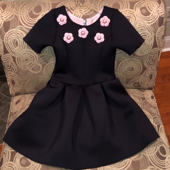 Zoe LTD scuba navy dress with 3D flowers